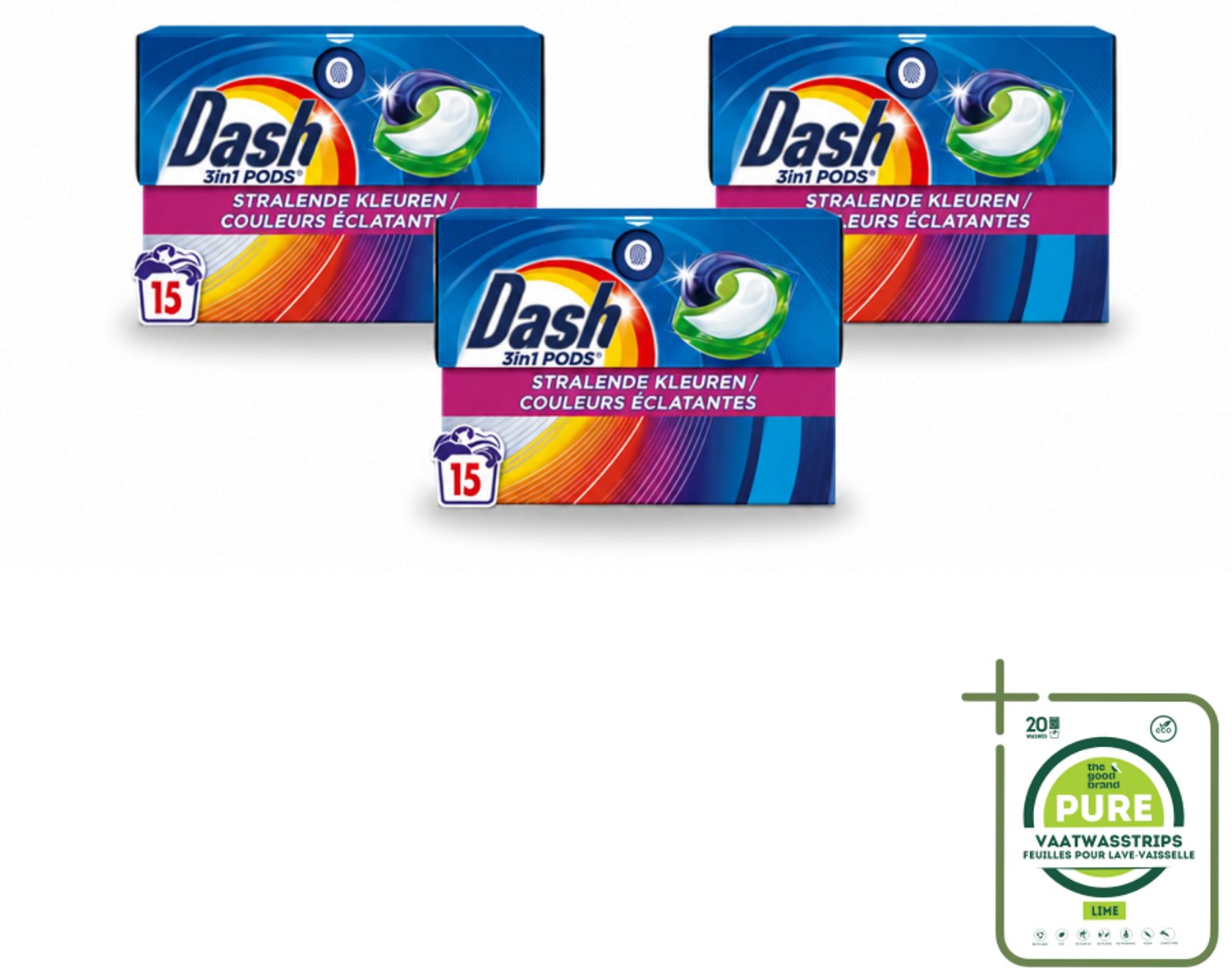 3 x Dash – Wasmiddelcapsules – 3in1 Pods Stralende Kleuren – 15 capsules - Grootverpakking - Vaatwasstrips - Wasmiddel - Kleuren Behouden - Vlekken Verwijderen - Frisheid - Wasbeurt