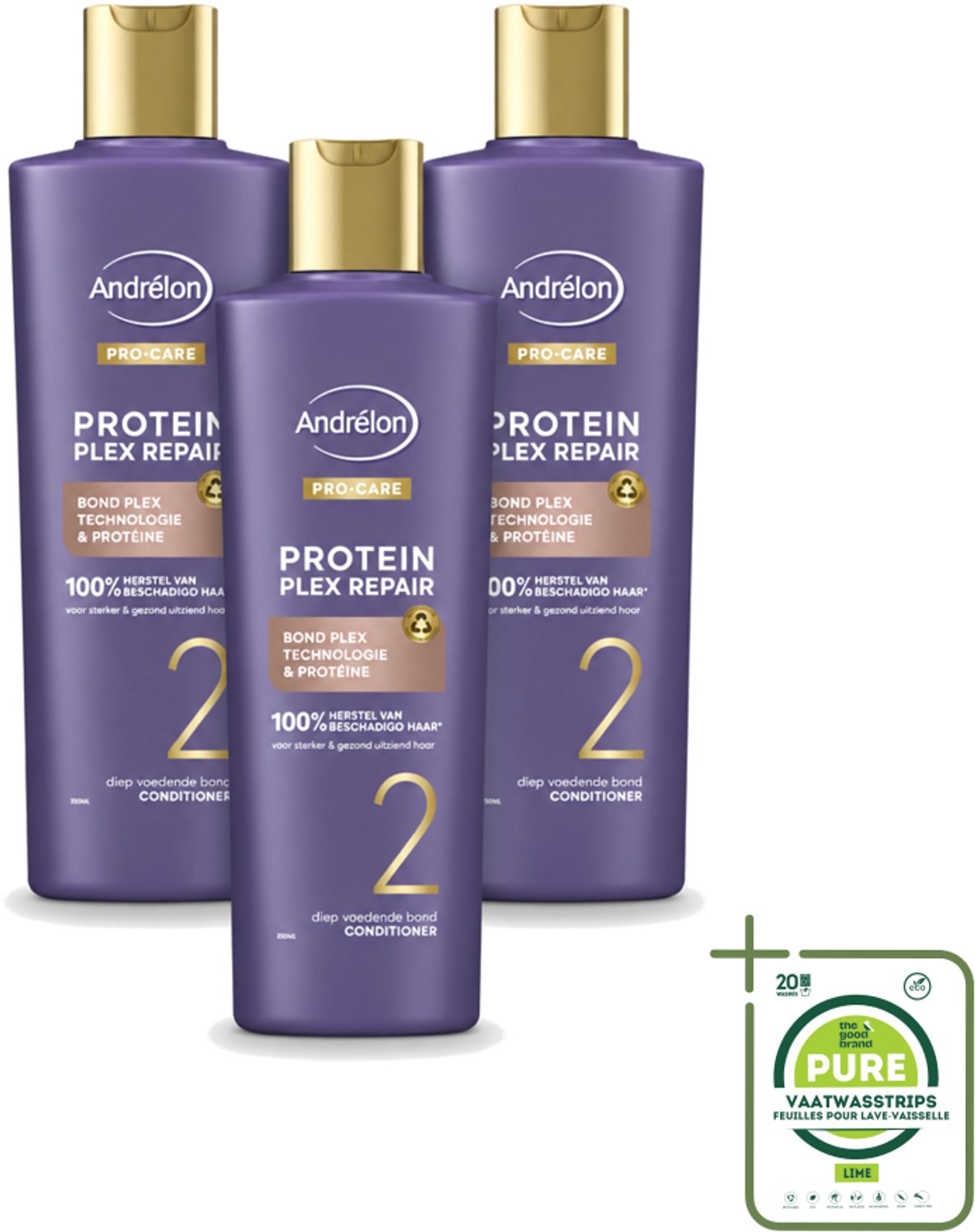 3 x Andrélon – Conditioner – Pro Care Protein Plex Repair – 250 ml - Grootverpakking - Vaatwasstrips - Herstel Haar - Beschadigd Haar - Proteïne Conditioner - Haar Herstel - Haar Versterken