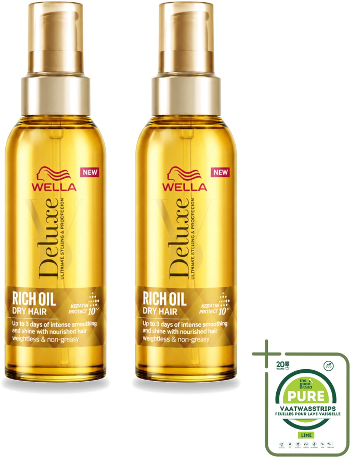2 x Wella – Deluxe Oil Rich – Haarolie – 100 ml - Grootverpakking - Vaatwasstrips - Haarolie - Glans - Voeding - Droog Haar - Beschadigd Haar