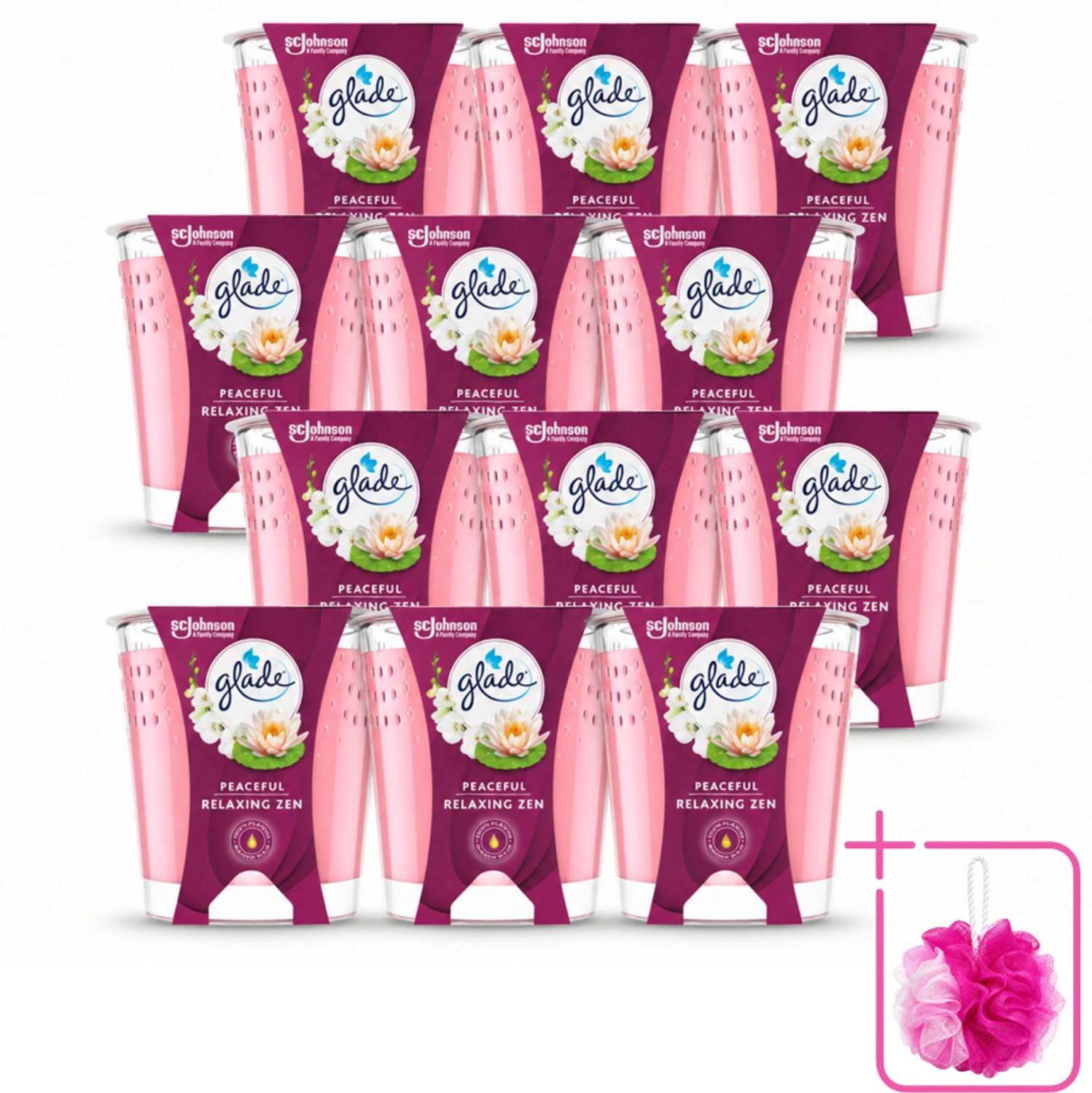 12 x Glade - Geurkaars Relaxing Zen - 100% Raapzaadwas - 112 g - Bulkverpakking - Geurkaars rust - Douchemop - Geurkaars ontspanning