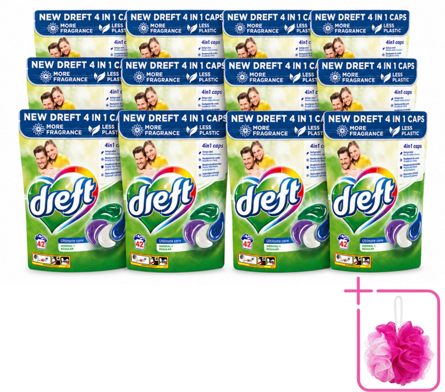 12 x Dreft - Wasmiddelcapsules - Ultimate Care - Zachte verzorging - 42 Wasbeurten - Bulkverpakking - Wasmiddel - Douchemop - Wascapsule