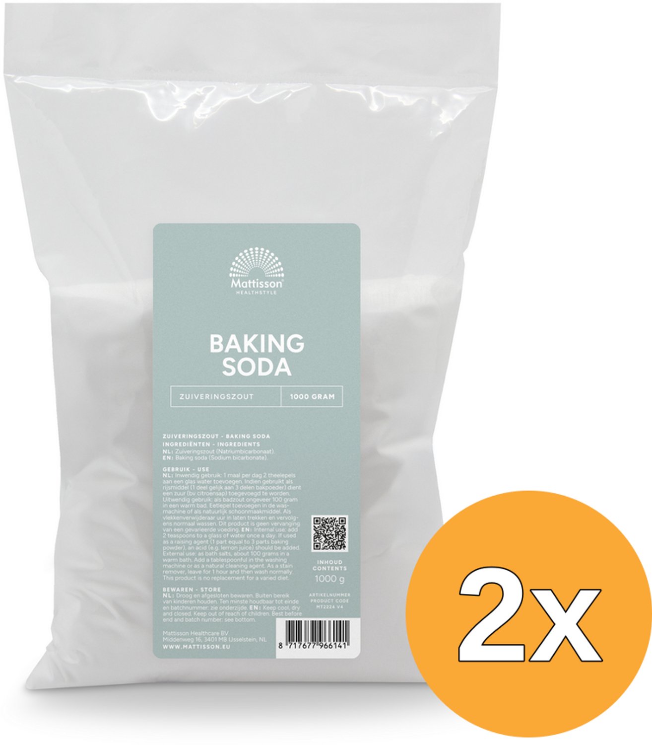 2x Mattisson Baking Soda Zuiveringszout Natriumbicarbonaat (1000 gr)