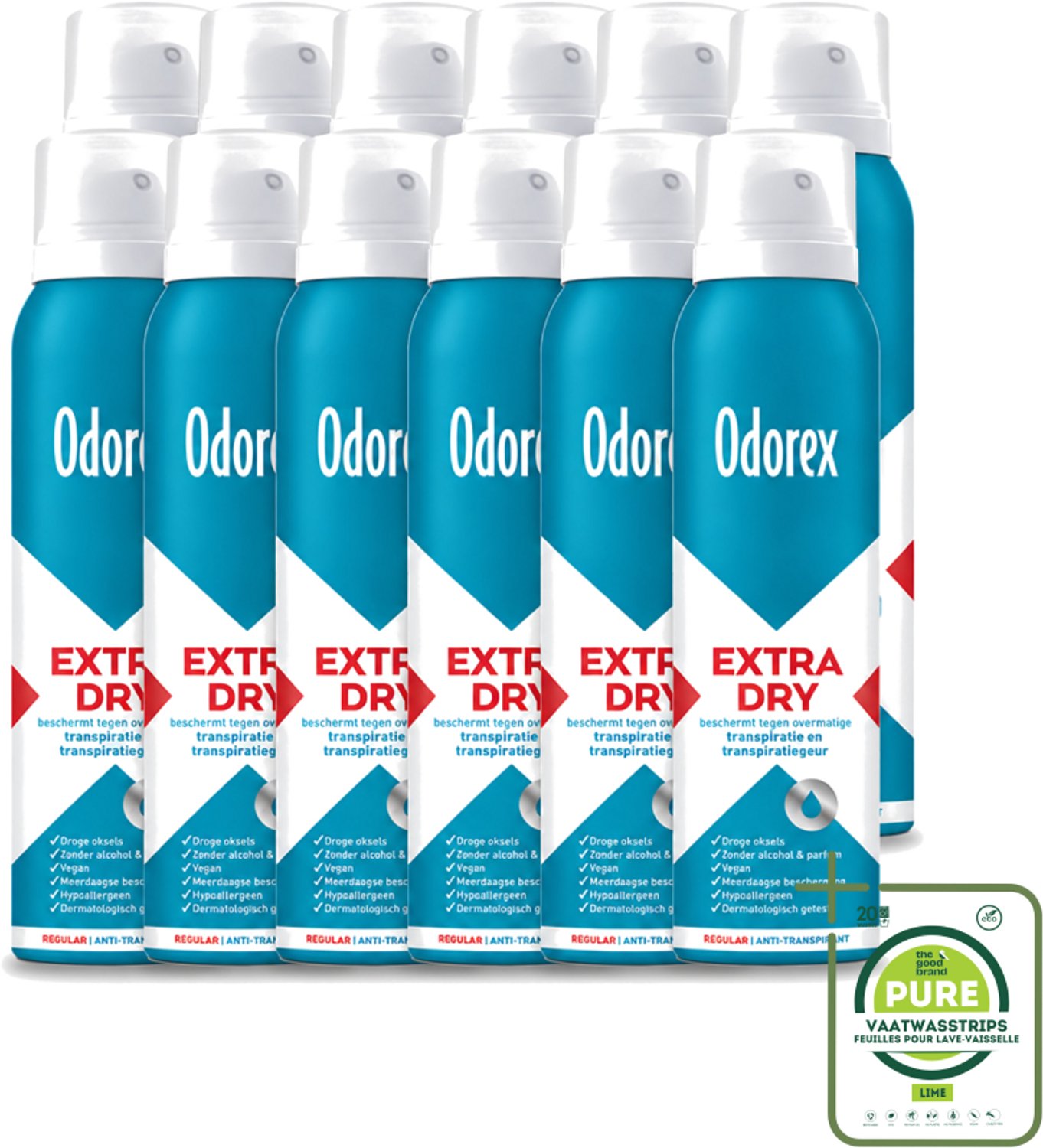 12 x Odorex – Anti-transpirant spray – Extra Dry Regular – 150 ml - Grootverpakking - Antitranspirant - Deospray - Extra Droog - Transpiratie - Zweetgeur