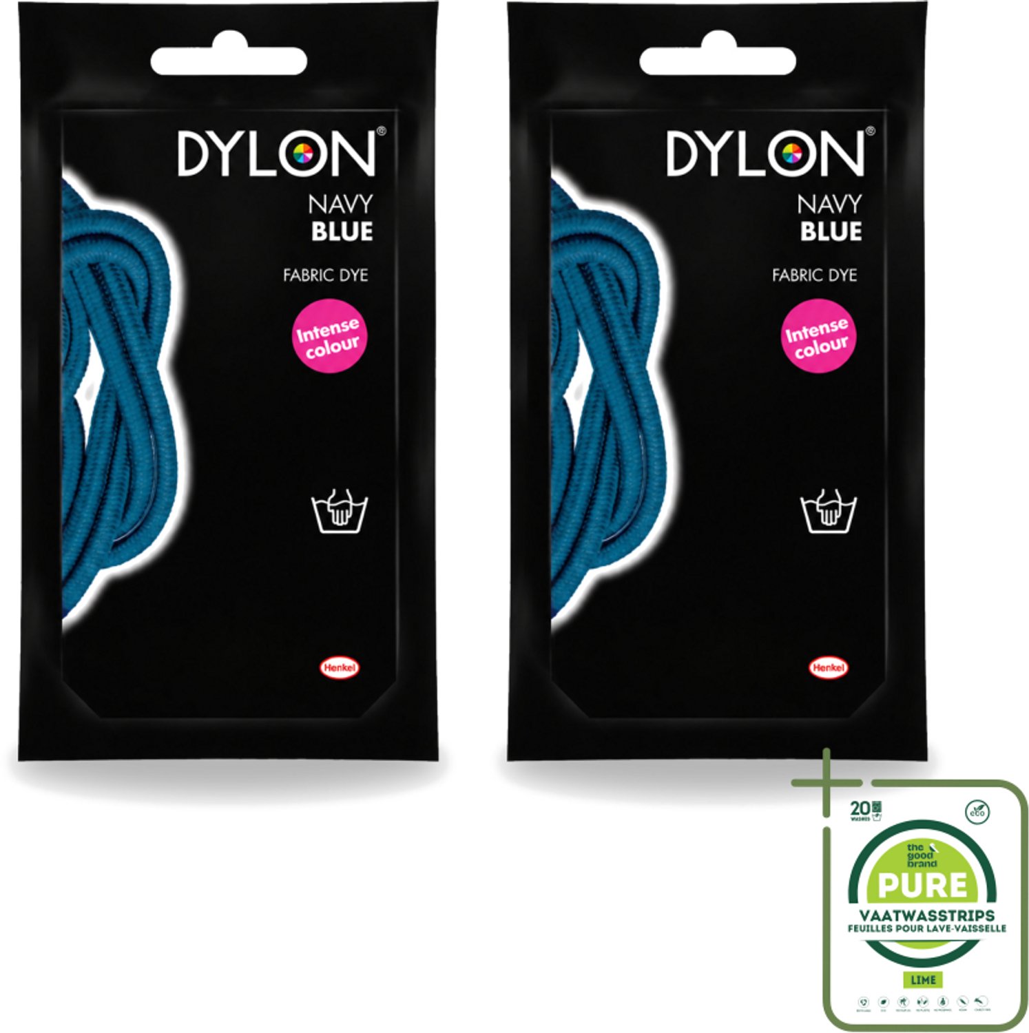 2 x DYLON – Textielverf Handwas – Navy Blue – 50 g - Grootverpakking - Vaatwasstrips - Navy Blue - Marineblauw - Textielverf - Handwas - Kleurstof