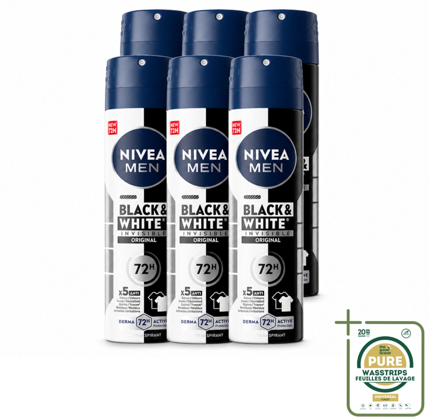 6 x NIVEA MEN – Deodorant spray – Invisible for Black & White – 150 ml - Deodorant Spray - Anti-transpirant Spray - Zweetvermindering - Kledingvriendelijk - Witte Strepen Voorkomen