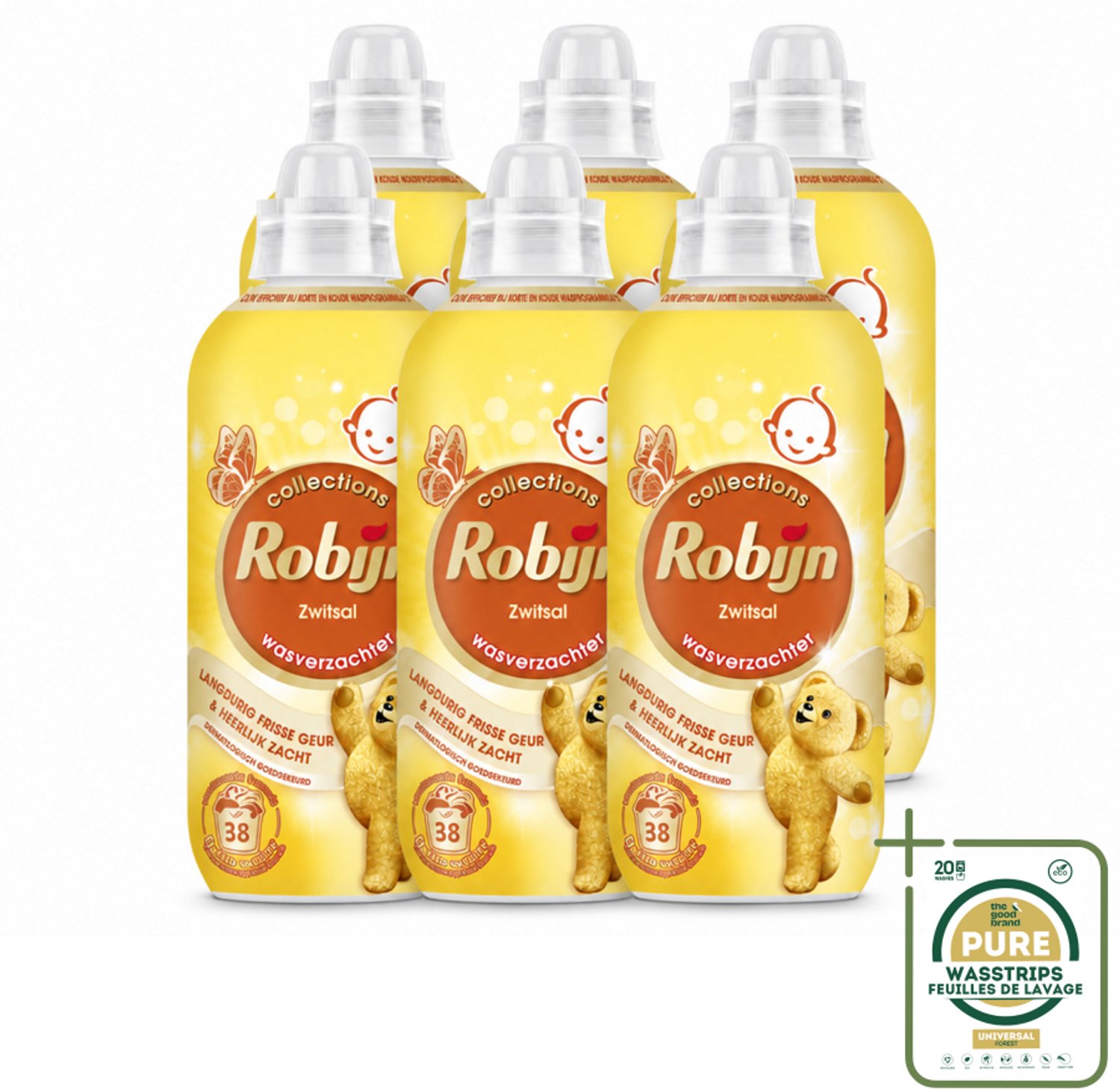 6 x Robijn – Wasverzachter – Zwitsalgeur – 765 ml - Wasstrips - Wasverzachter - Wasverzachter Zwitsalgeur - Wasverzachter Babygeur - Wasverzachter Zwitsalgeur 38 Wasbeurten - Wasverzachter Zwitsalgeur 765 Ml