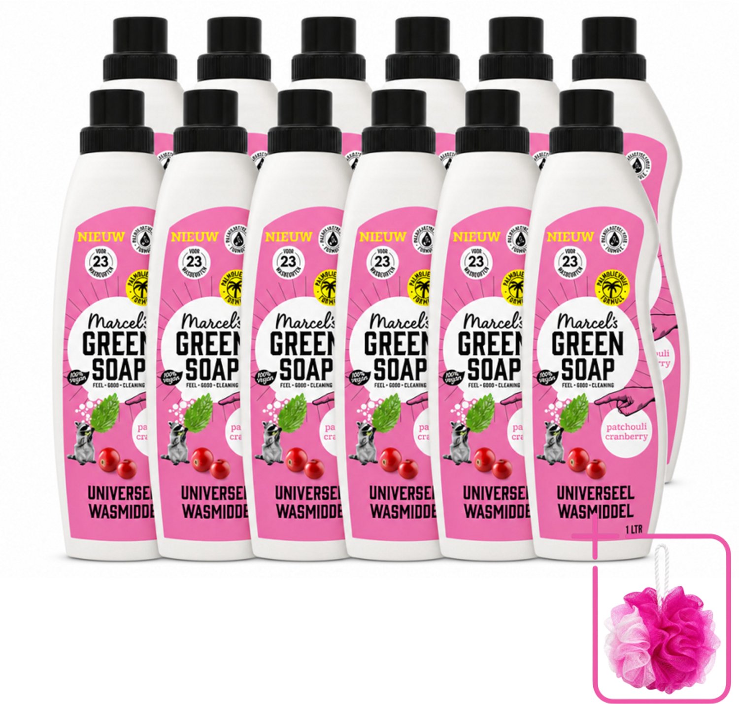 12 x Marcel's Green Soap - Vloeibaar Wasmiddel - Patchouli & Cranberry - Effectief & natuurlijk - 23 Wasbeurten - 1 liter - Bulkverpakking - Wasmiddel - Douchemop - Natuurlijke zeep