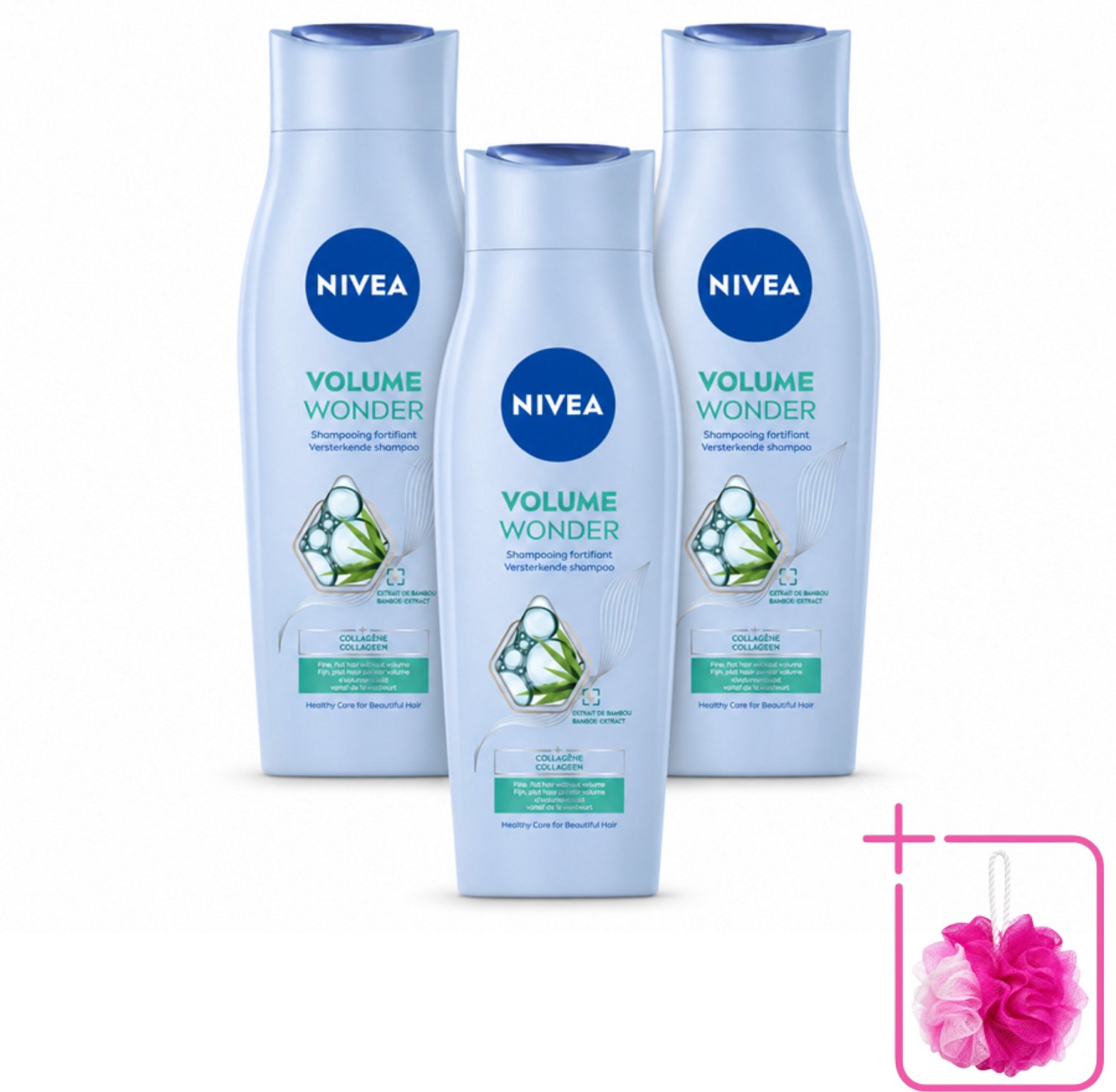 3 x NIVEA - Shampoo - Volumeverzorging - Versterkend - Gezonde Zorg - 250 ml - Bulkverpakking - Haarvolume - Douchemop - Haarkracht