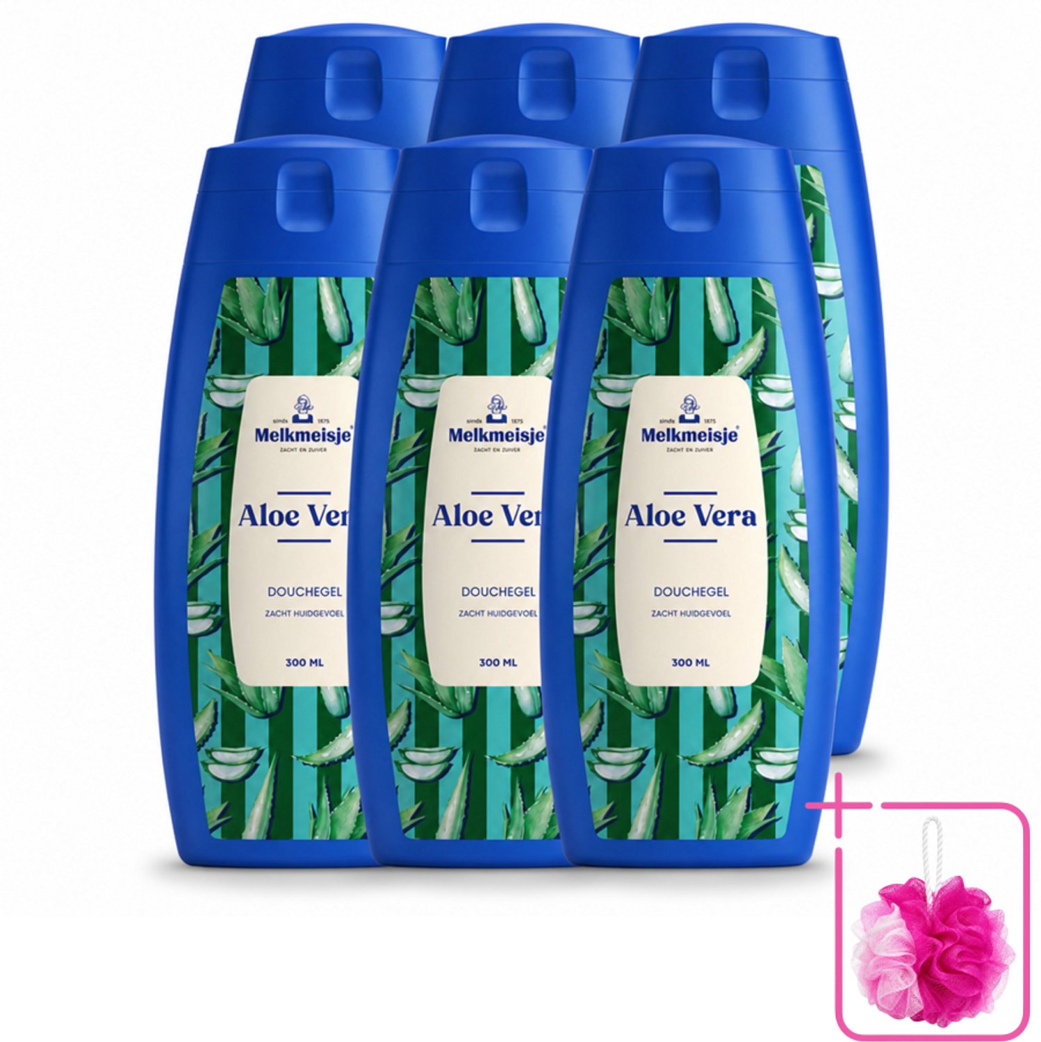 6 x Melkmeisje – Douchegel – Aloe Vera – Zacht Huidgevoel – 300 ml - Bulkverpakking - Bad en douche crème - Douchemop - Melkproteïnen