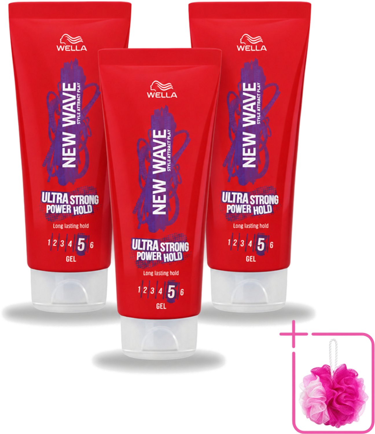 3 x Wella – New Wave Ultra Strong Power Hold – Haargel – 200 ml - Bulkverpakking - Haarkleur - Douchemop - Haartypen