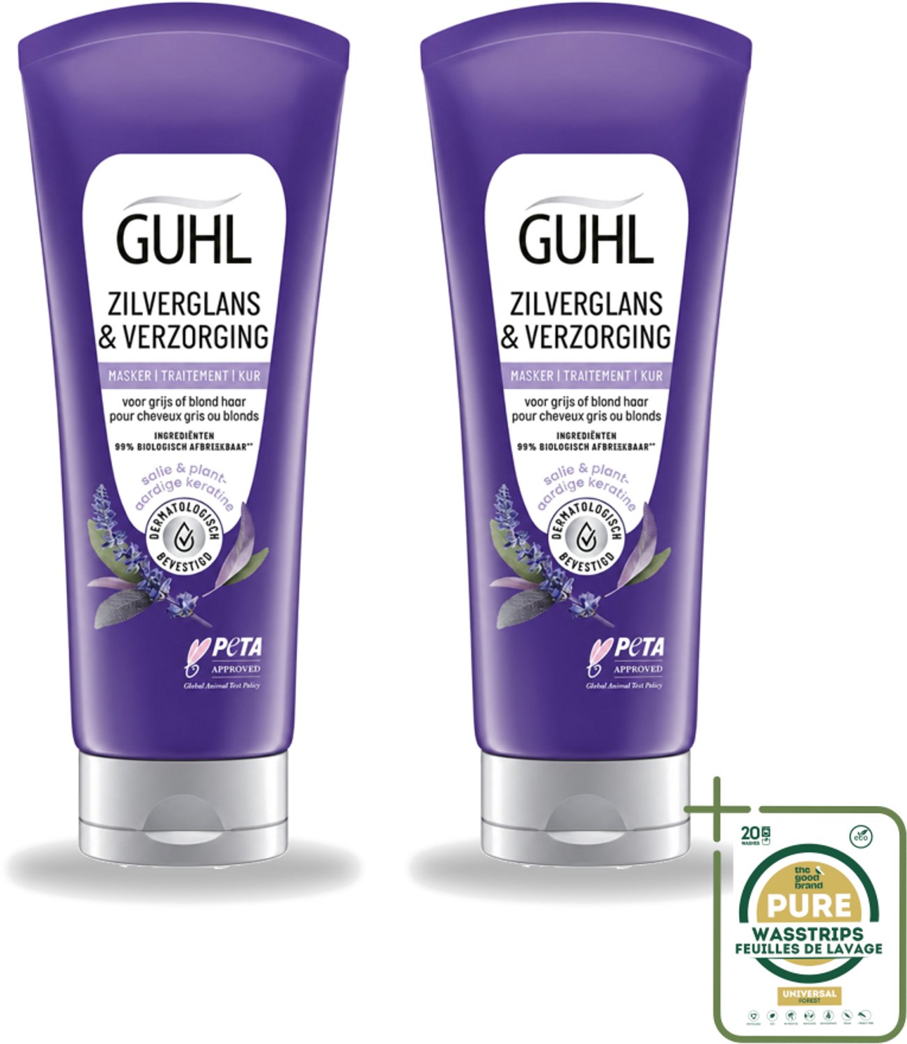 2 x Guhl - Haarmasker - Zilverglans & Verzorging Anti-Geel - 200 ml - Wasstrips - Haarmasker - Geelheid Neutraliseren - Blond Haar - Grijs Haar - Haar Verzorging