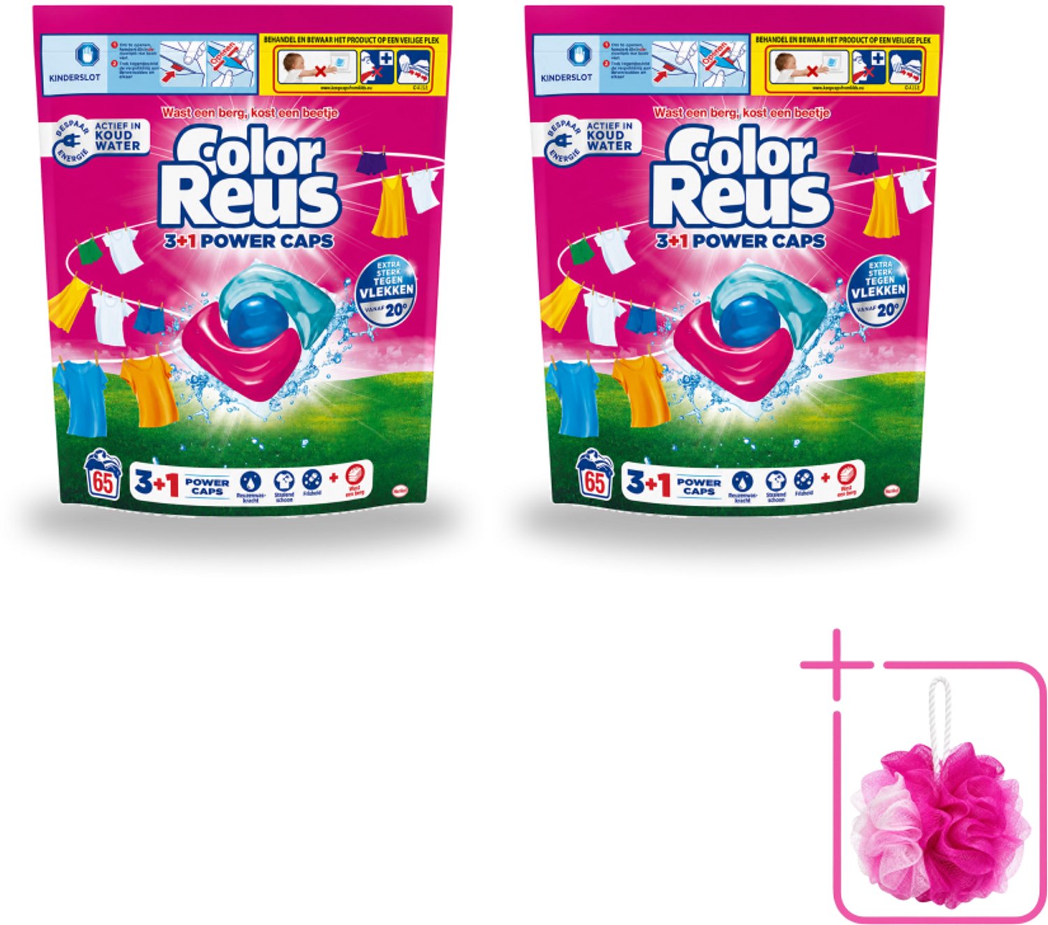 2 x Color Reus - 3+1 Power Caps - Gekleurde Was - 65 Wasbeurten - Bulkverpakking - Kleurbehoud - Douchemop - Wasresultaten
