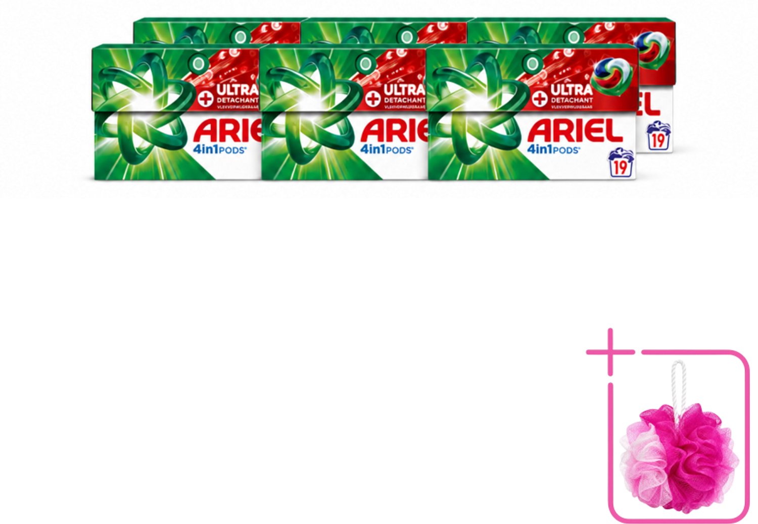 6 x Ariel - 4in1 Wasmiddel Pods - Ultra Vlekverwijderaar - 19 Pods - Bulkverpakking - Wasmiddel - Douchemop - Vlekverwijderaar