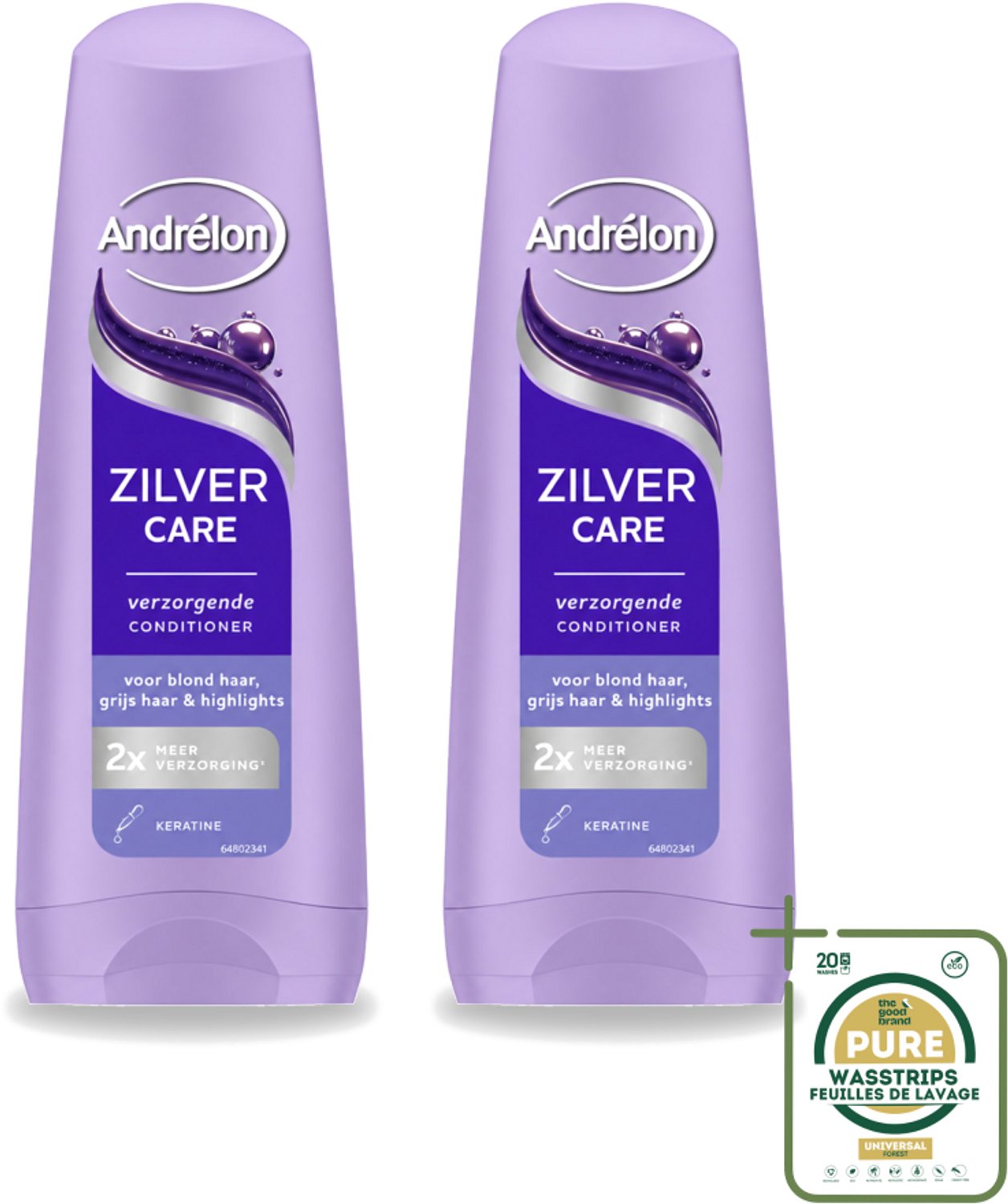 2 x Andrélon – Conditioner – Zilver Care – 200 ml - Wasstrips - Zilver Care Conditioner - Keratine Voor Haar - Verzorging Voor Blond Haar - Verzorging Voor Grijs Haar - Herstel Haar