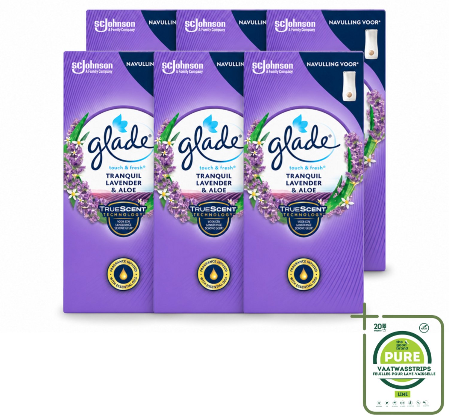 6 x Glade – Touch & Fresh Navulling – Tranquil Lavender & Aloe – 10 ml - Grootverpakking - Lavendel En Aloë Luchtverfrisser - Compacte Geurboost - Touch & Fresh Navulling - Glade Lavendel Geur
