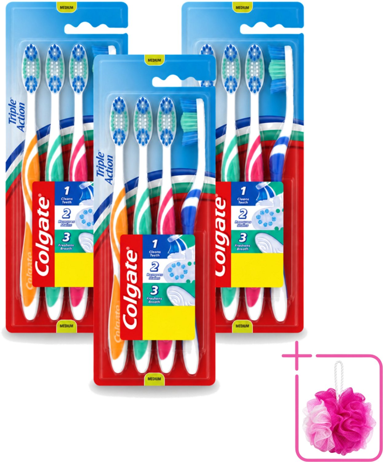 3 x Colgate - Tandenborstels - Triple Action - Medium - 4 borstels - Bulkverpakking - Tandenborstel - Mondhygiëne