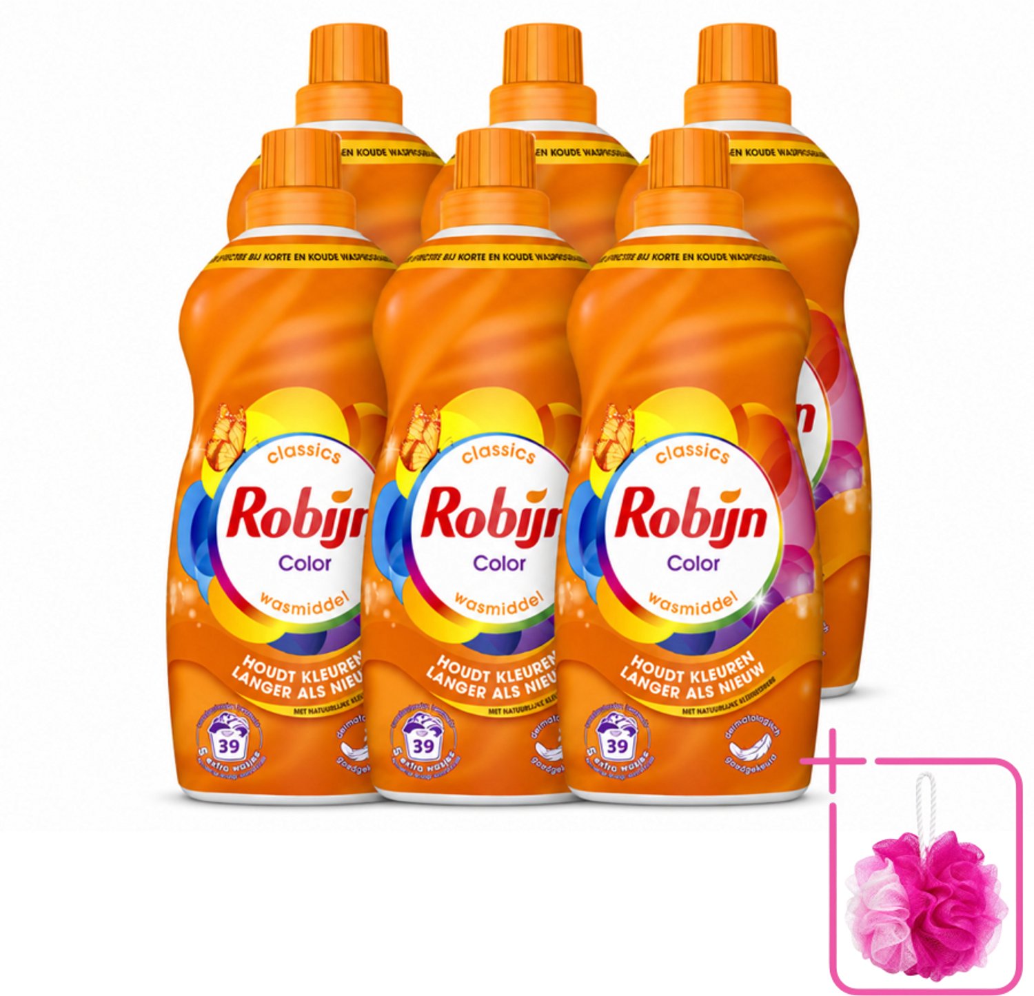 6 x Robijn – Vloeibaar Wasmiddel – Klein & Krachtig Color – 1,19 L - Bulkverpakking - Kleurbehoud - Douchemop - Kleurherstel