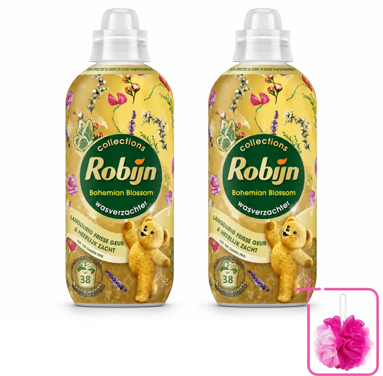 2 x Robijn – Wasverzachter – Bohemian Blossom – 765 ml - Bulkverpakking - Wasverzachter - Douchemop - Bloemige geur