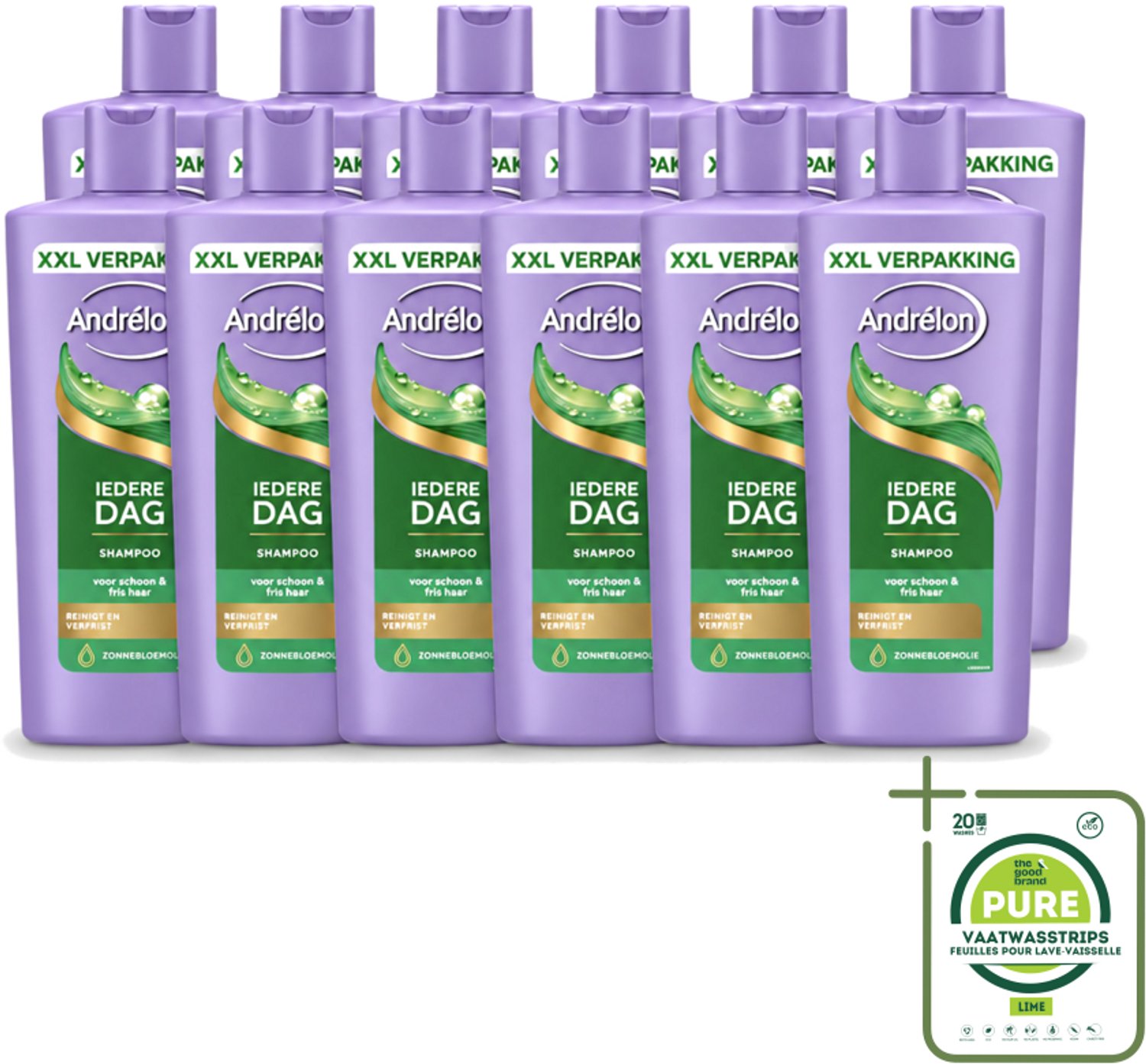 12 x Andrélon – Shampoo – Iedere Dag – 685 ml - Grootverpakking - Vaatwasstrips - Dagelijks Haarwassen - Zachte Shampoo - Frisse Haarreiniging - Zonnebloemolie - Haarverzorging