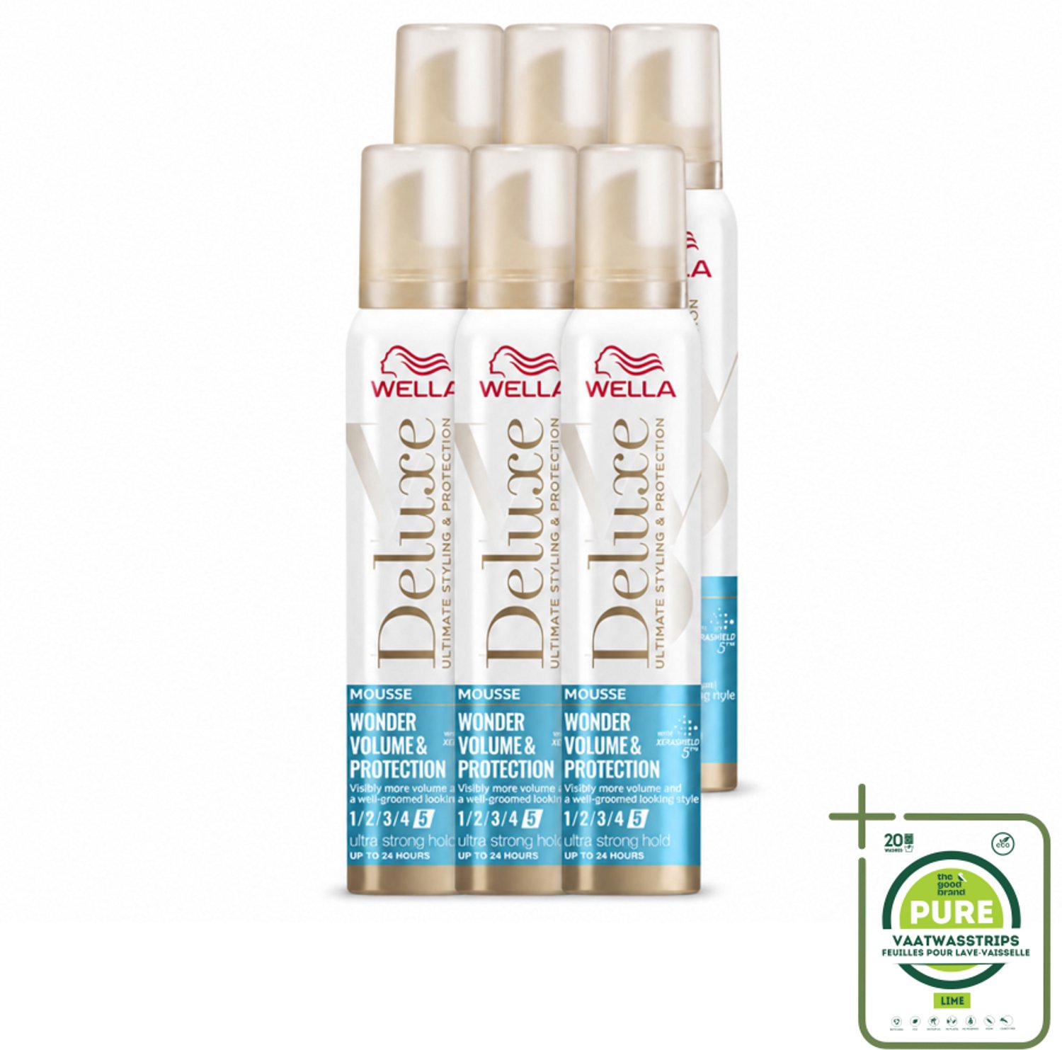 6 x Wella – Deluxe Volume & Protection – Haarmousse – 200 ml - Grootverpakking - Vaatwasstrips - Haarmousse - Volume - Bescherming - Keratine - Haarbescherming