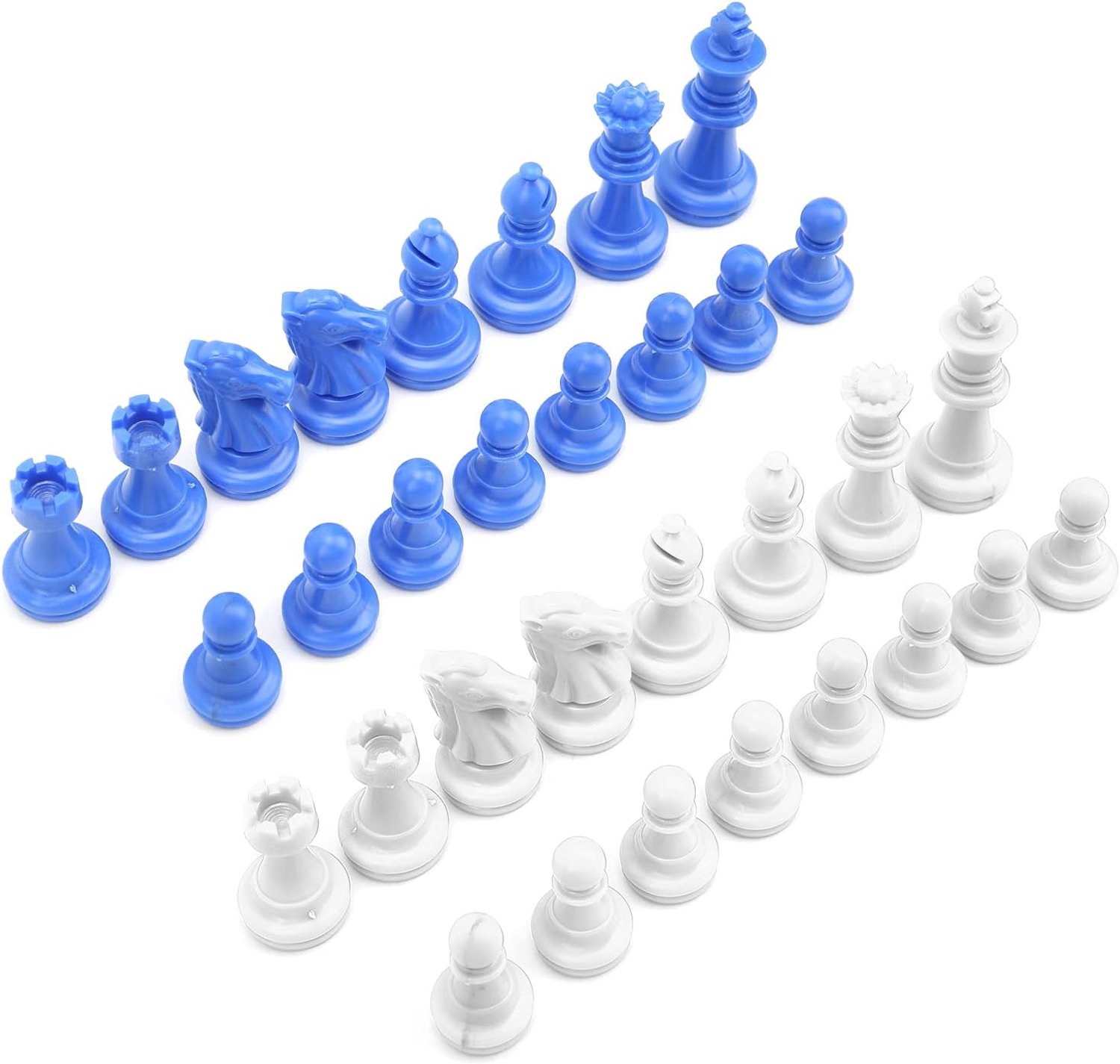 Chrees 32PC Plastic Schaakstukken Set, Blauw en Wit Internationaal Schaken met Hollow Lichtgewicht Ontwerp voor Thuis School Koffie Shop Gebruik