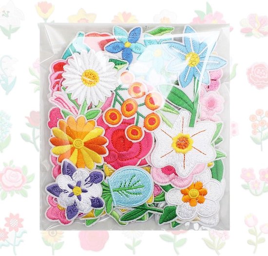 36 stuks bloemvormige opstrijkbare patches voor kleding, roze madeliefje pioen geborduurde patch, doe-het-zelf decoratieve patches voor T-shirts, jeans, jassen, hoeden, tassen — afbeelding 5