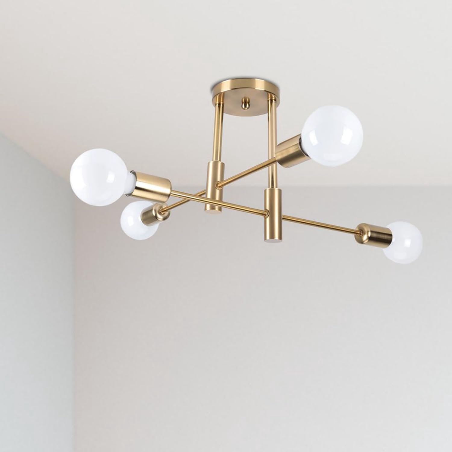 Plafondlamp Industriële vintage,4 Lampen Moderne Kroonluchter, E27 hanglamp voor woonkamer, slaapkamer, keuken, goud (zonder lampen)