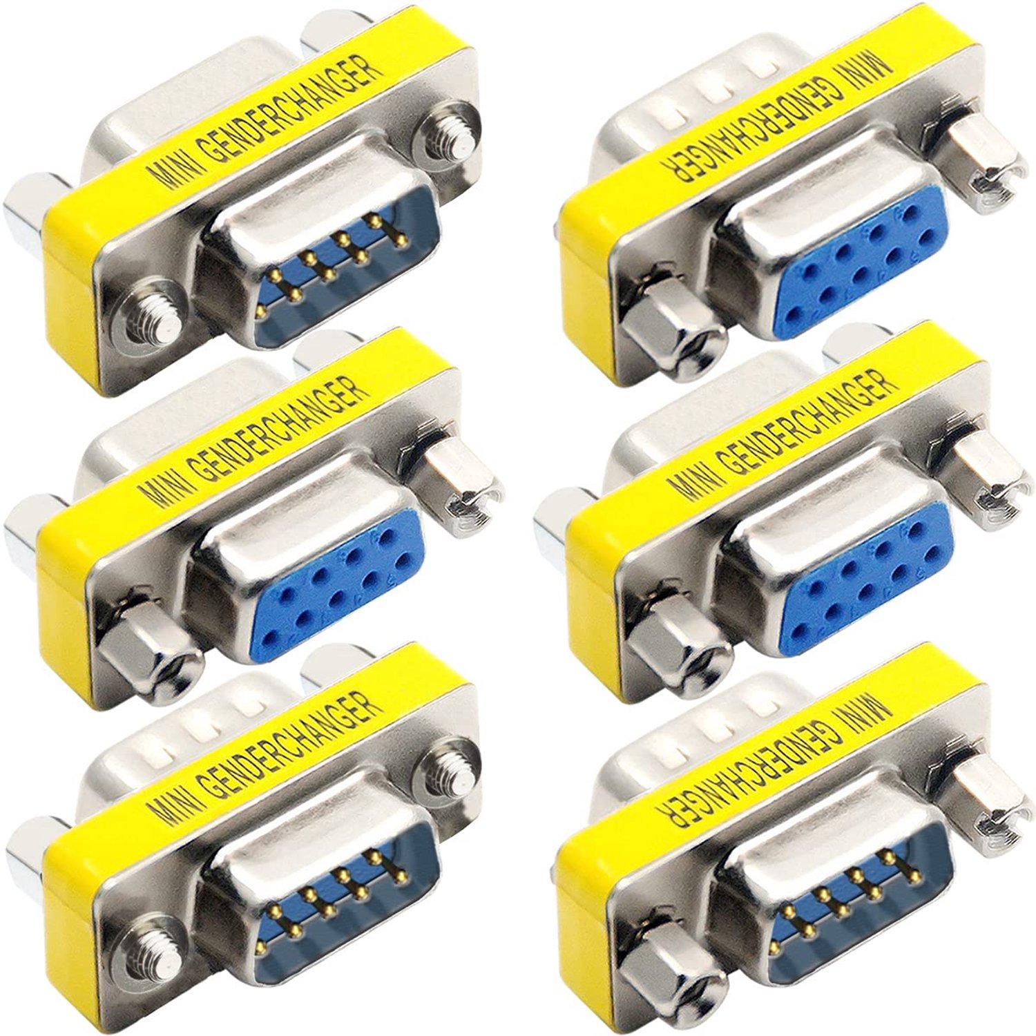 HAAMNING7 6 PCS DB9 Male to Male/Female to Female, RS232 Gender Changer, 9 Pin Data Transfer Serial Port Adapter - ShopVlot
