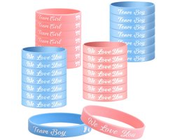 Focenat 30 stuks siliconen armbanden voor genderreveal, geslacht onthullen armbanden, Team Boy Team Girl, gender reveal party spelletjes decoratie voo