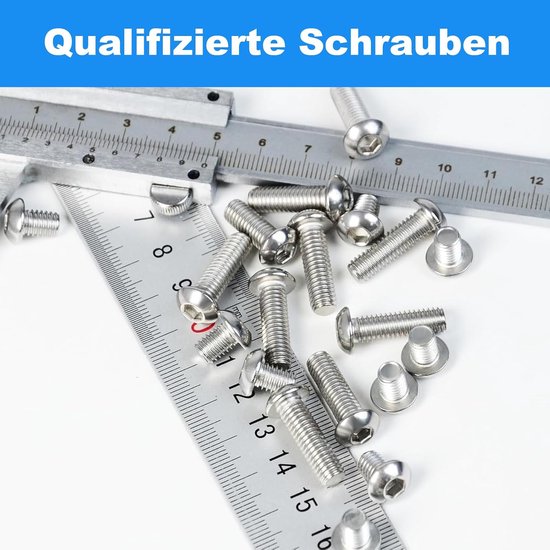 60 stuks M6 x 12 mm lenskopschroeven, binnenzeskant, platte kopschroeven, M6 roestvrijstalen schroeven, volledige schroefdraad, halfronde kopschroeven met binnenzeskantsluiting — afbeelding 4