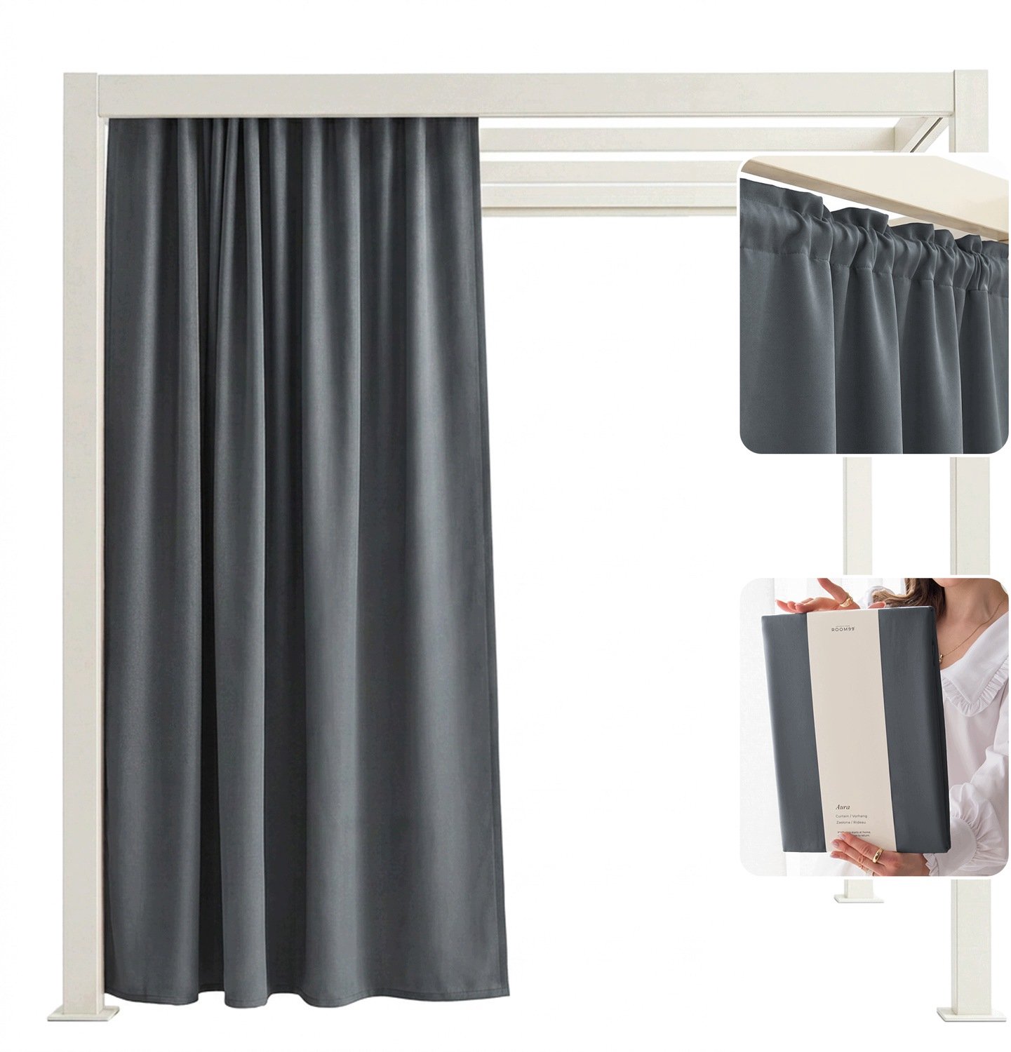 ROOM99 Tuindoek 140x250cm Donkergrijs Waterdicht met Tunnel