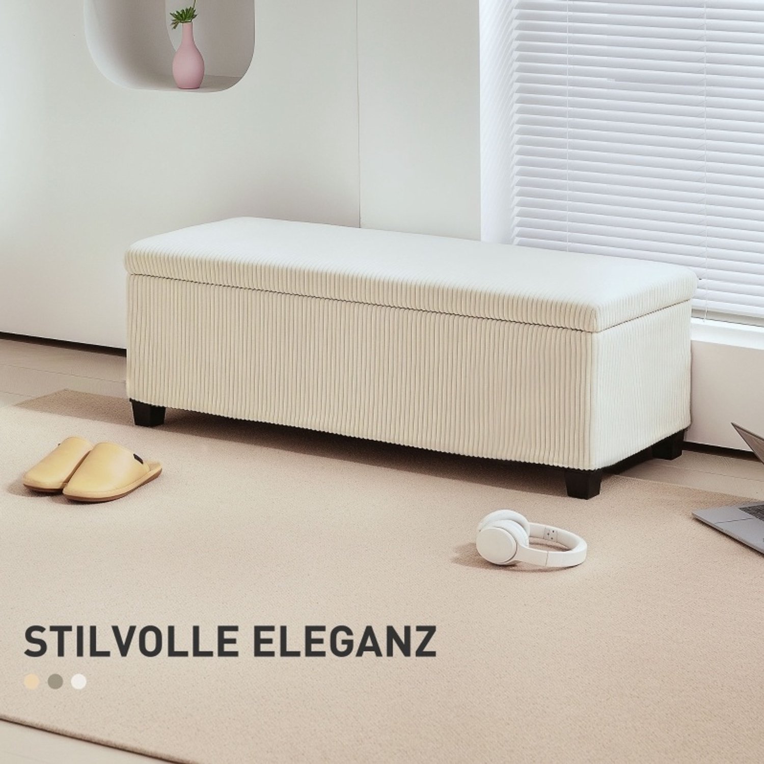 DESMIU Opbergbank 112 x 42 x 40 Cm - Verborgen Opbergruimte - Voor Woonkamer, Slaapkamer En Hal - Polyester Beige