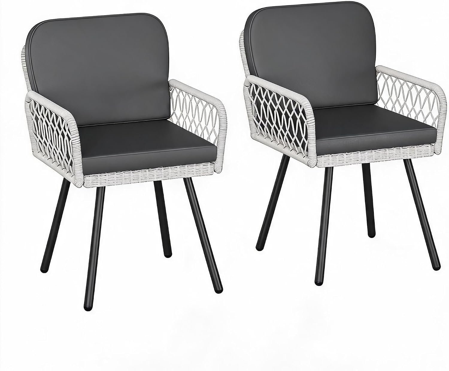 Tuinstoelen Set van 2 - Rotan Eetkamerstoelen Buiten met Kussen Grijs
