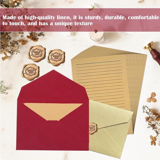 Vintage A5 briefpapier set met 6 enveloppen en postzegels – zelfklevend oud stijl schrijfpapier voor brieven, uitnodigingen, bruiloften, kaartjes — afbeelding 4