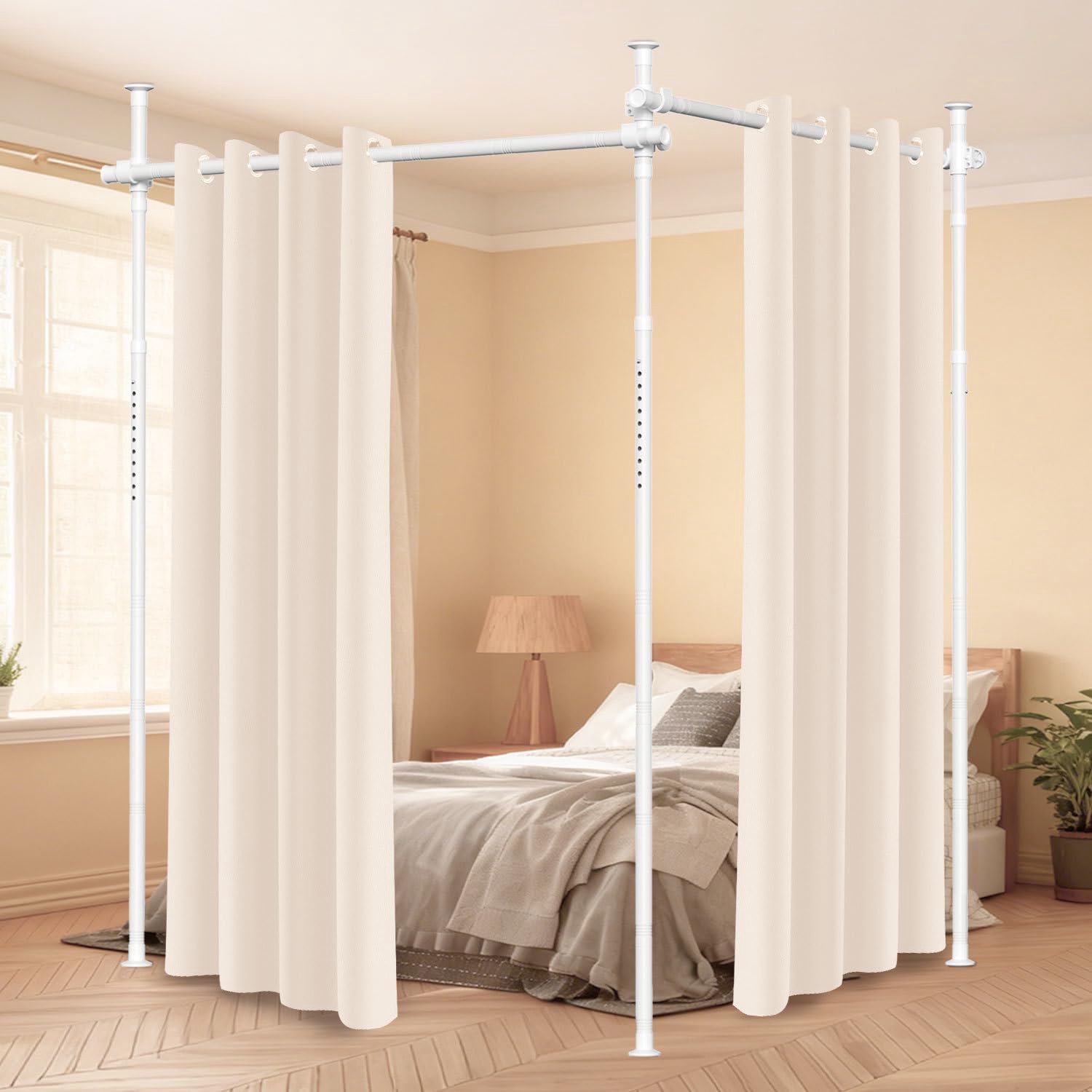 Ruimteverdeler zonder boren, extra brede gordijnroede als scheidingsframe, vrijstaande ruimteverdeler zonder gordijn, B 70-355 cm x H 122-305 cm, inkijkbescherming voor woonkamer, slaapkamer, kantoor