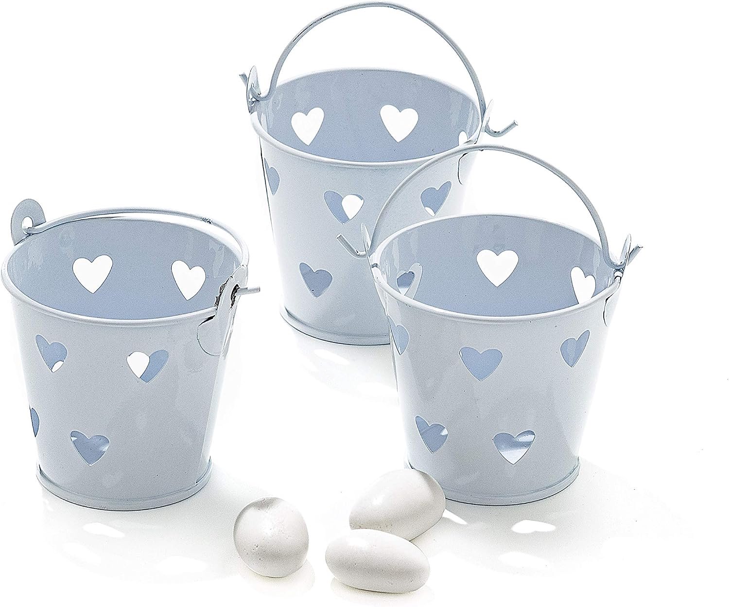 20 witte bekers met hartjes van gelakt plaatstaal, gastgeschenk voor bruiloft, confirmatie, doop, communie