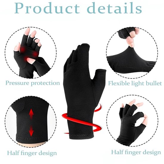 Artritis-handschoenen - Grijs - M - Vingerloos Katoenen Compressiehandschoenen - Voor Pijnverlichting bij Handaandoeningen — afbeelding 2