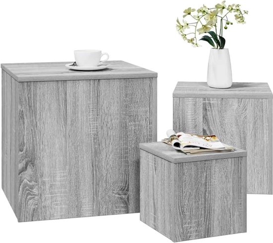 Bijzettafel set 3 stuks. Grijs Sonoma hout bijzettafel salontafel nachtkastje multifunctioneel met glad oppervlak en eenvoudige reiniging voor woonkamer — afbeelding 4