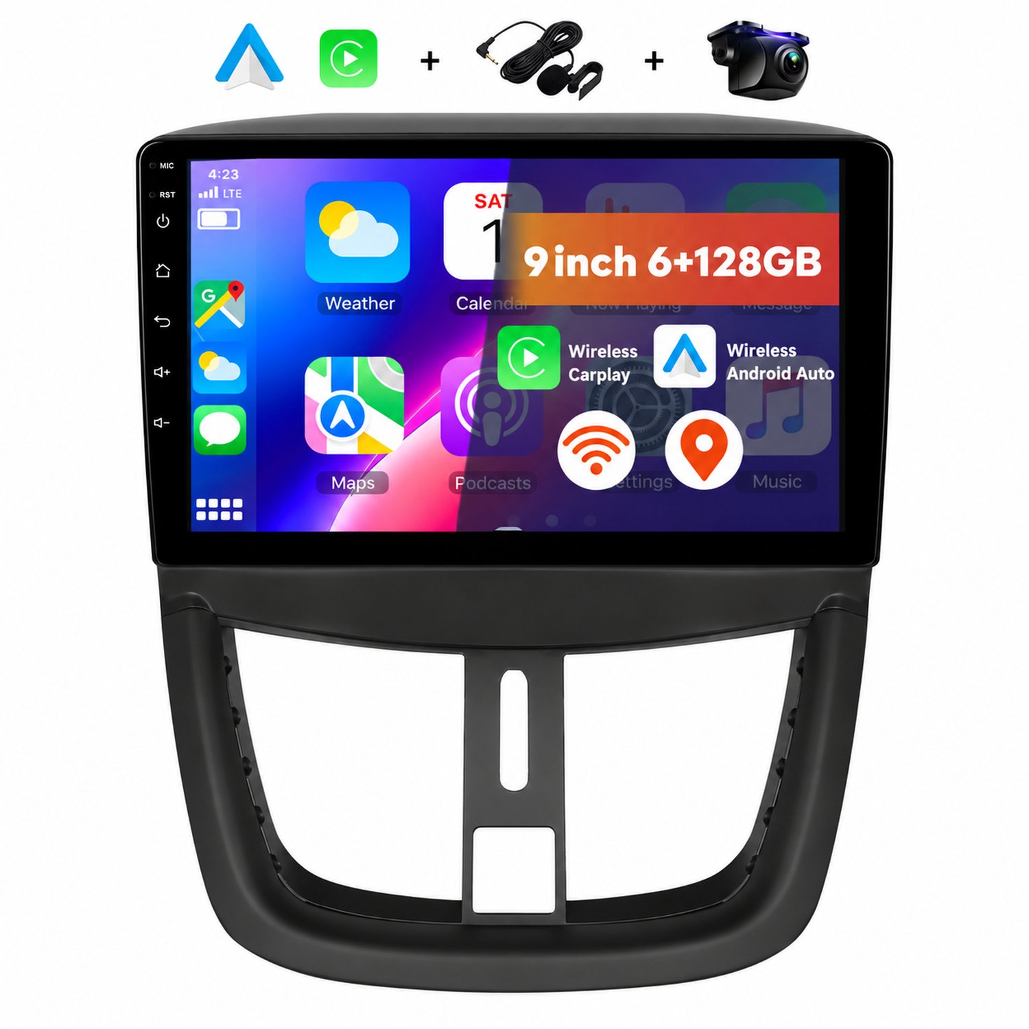 Boscer Android 15 Autoradio met Draadloze Apple CarPlay & Android Auto - Geschikt voor Peugeot 207 2006-2015 - 6+128GB - 9 inch HD IPS Touchscreen - GPS Navigatie - Bluetooth & USB - Microfoon & AHD Achteruitrijcamera