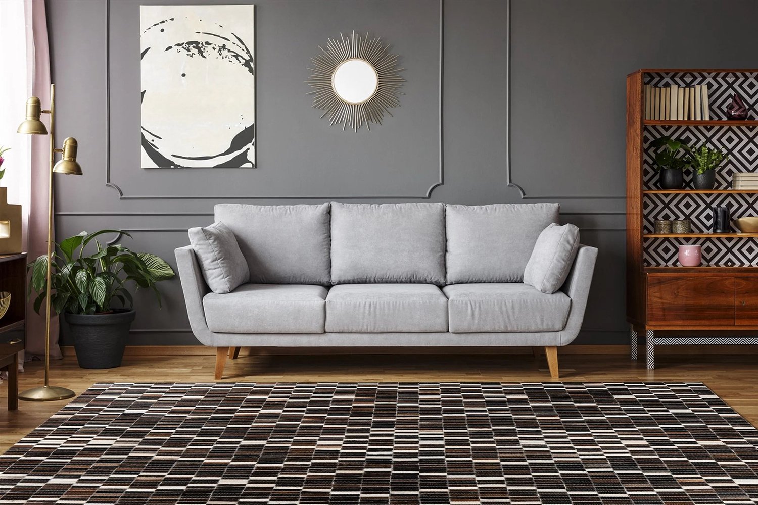 Dutch XXL Leren Vloerkleed | Tapijt | Lavin | Blokken | Zwart/Wit | 200x280 cm Zwart / Wit