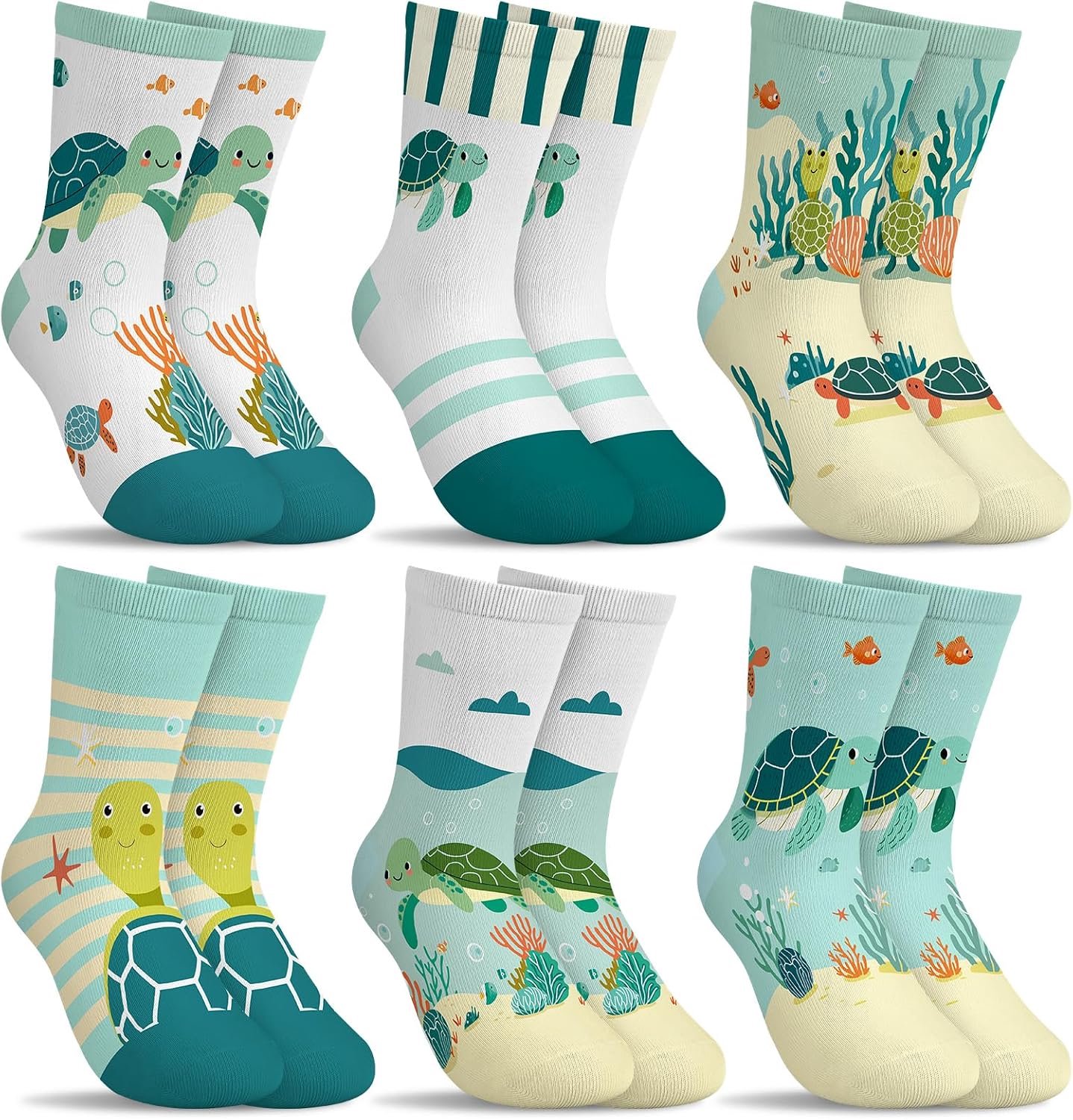 6 Pairs Kids Meisjes Zachte Sokken Grappige Cartoon Zeepaardje Zeemeermin Shell Blauw Roze Paars Ademend Katoen Crew Sok