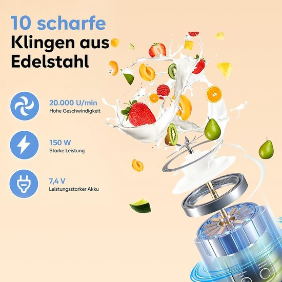 Draagbare Smoothie Maker met USB-C, 450ml Persoonlijke Mini Juicer, Lekvrij Deksel en Drinkopening, Perfect voor Thuis, Kantoor en Sportactiviteiten — afbeelding 2