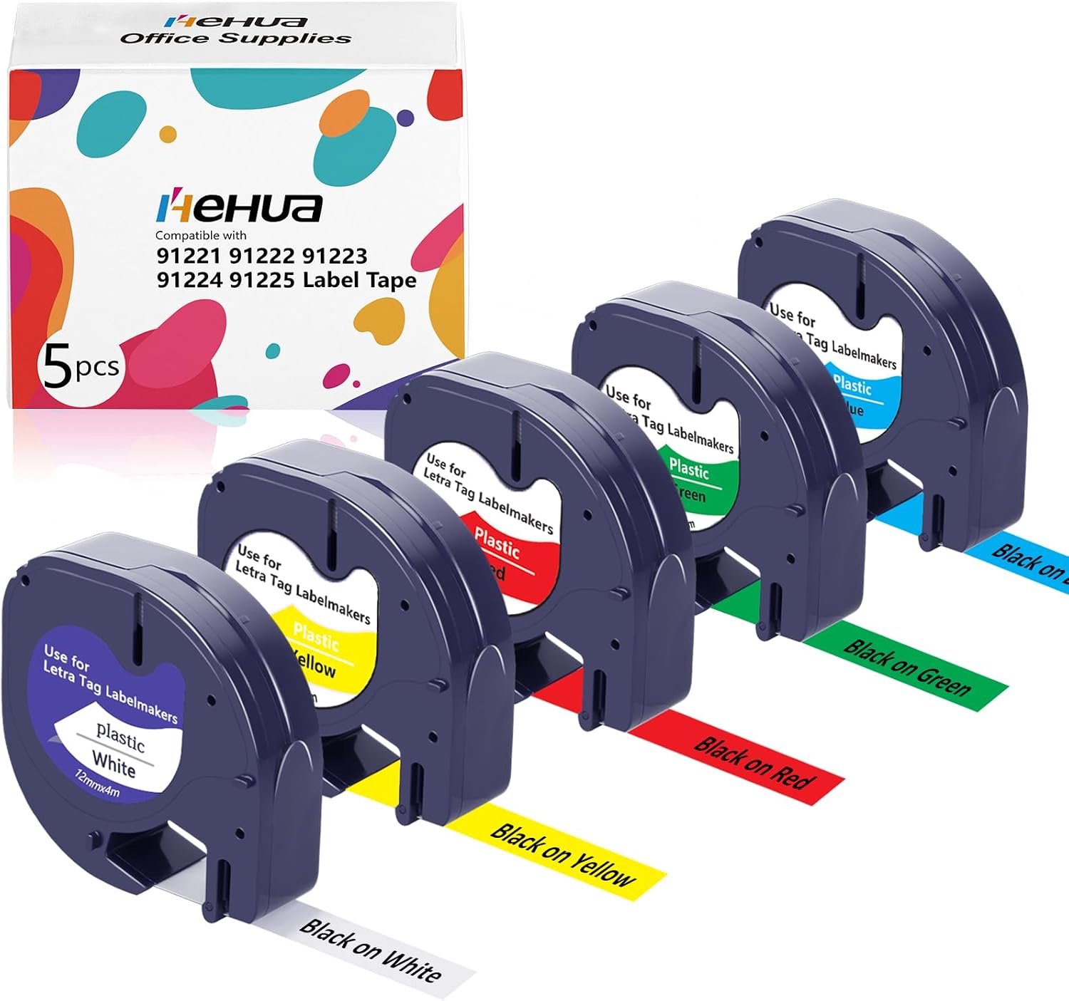 5 x hehua Compatible with Dymo Letra Tag 12mm x 4m Labeltape Plastic - ShopVlot