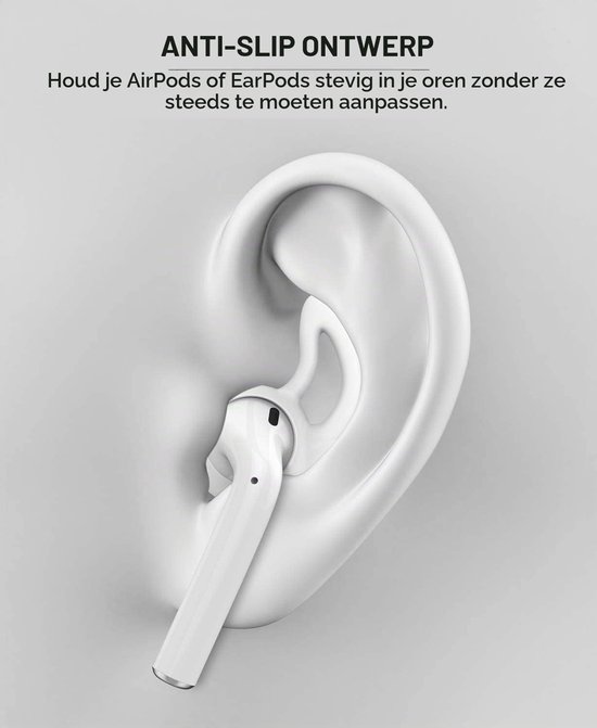 Silicone Oordopjes voor Apple AirPods en EarPods - 4 Paar, Zachte Anti-Slip Sport Oordopjes met Oorklem, Beschermende Accessoires voor Comfort en Stabiliteit - Wit en Zwart — afbeelding 5