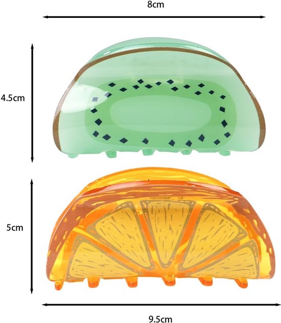 2 stuks haarspeldjes in de vorm van fruit - haaraccessoires van acryl met citroen en kiwi, mooie opvallende haarspeldjes 9,5 x 5 cm/8 x 4,5 cm — afbeelding 5