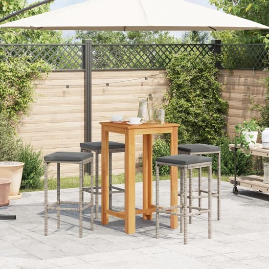Poly rattan massief acaciahout tuinbar dineerrelax grijs — afbeelding 2