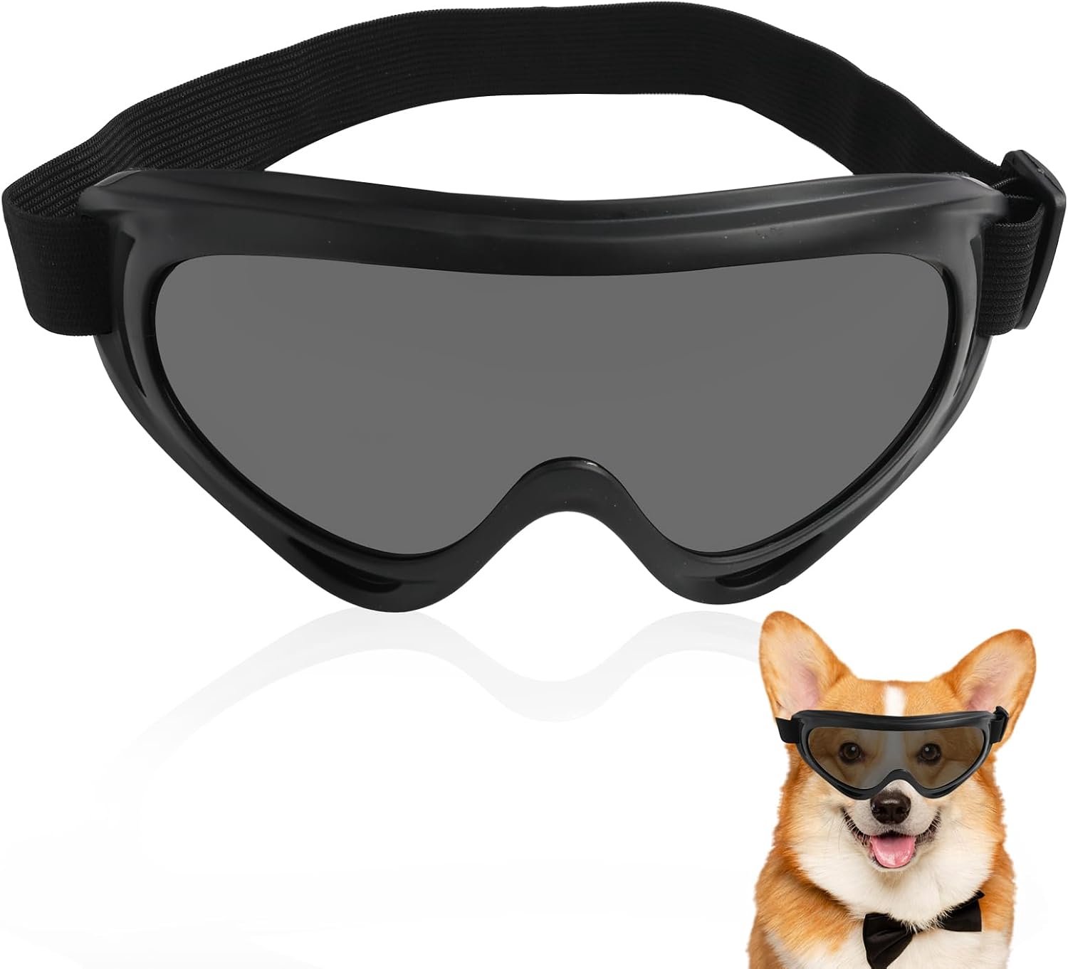 Zonnebril voor honden, verstelbare en waterdichte hondenbril, winddicht en uv-bescherming, motorbril, veiligheidsbril voor middelgrote en grote honden, geschikt voor elk scenario, zwart
