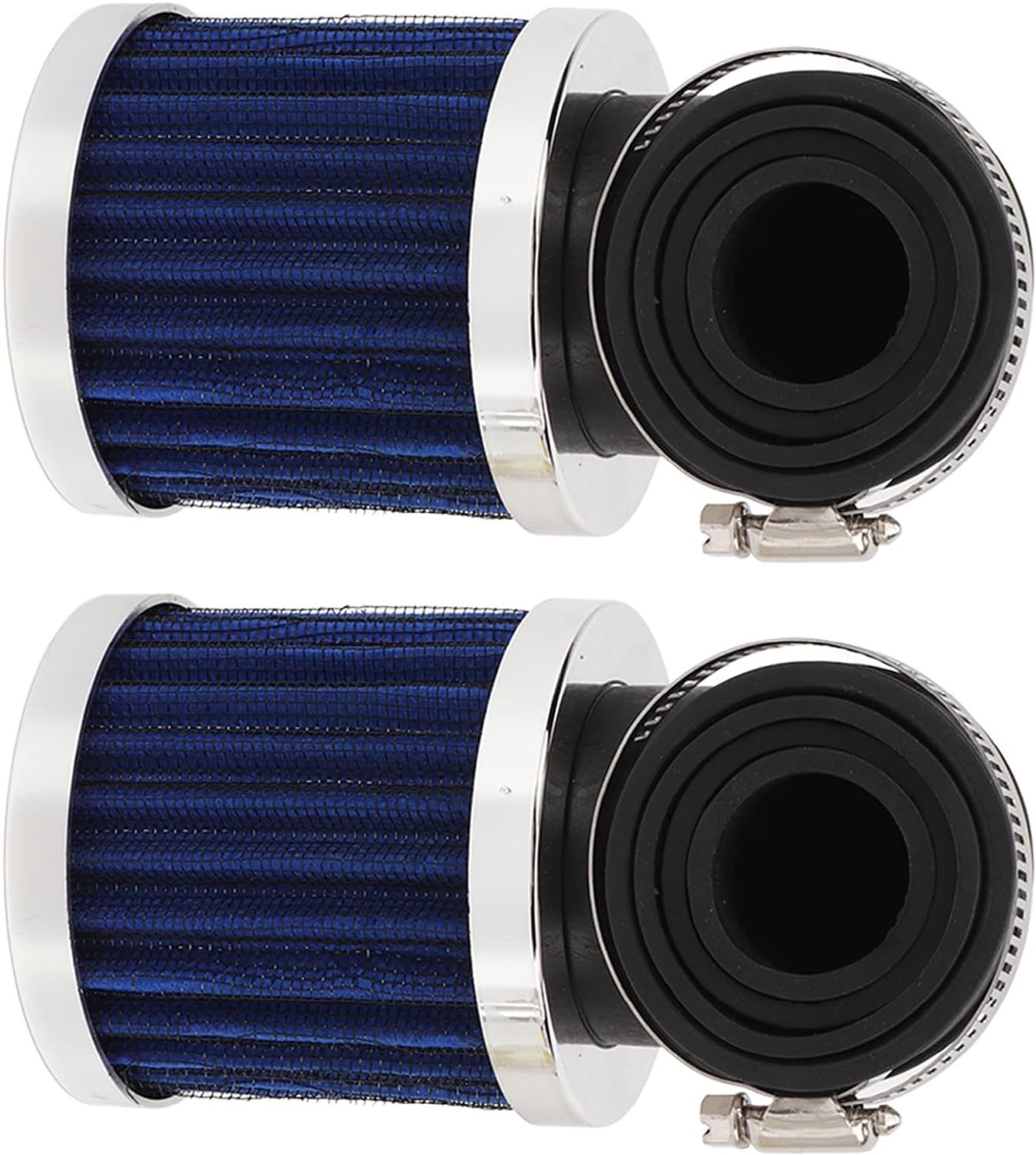 Motorluchtfilter, Powersport-luchtfilter 90 Graden Gebogen Luchtinlaatreiniger voor 28 Mm-48 Mm Carburateurmondstuk Bromfiets Scooter ATV Crossmotor (Zilver Blauw)