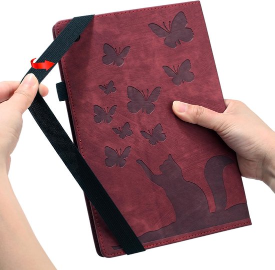 Reliëf Hoes voor Samsung Galaxy Tab A9+ 2023 11", Vlinder en Kat Thema Retro PU Lederen Tablet Hoes voor Tab A9+ A9 Plus SM-X210 SM-X215, Rood — afbeelding 4