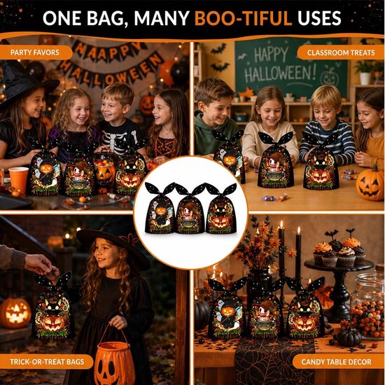 100 Stuks Cellofaanzakjes Bedankjes Eindfeest Halloween Zakjes Voor Snoep, Om Te Vullen Met Koekjes Chocolaatjes 13.5 * 22.5cm 3 Stijlen(A) — afbeelding 4